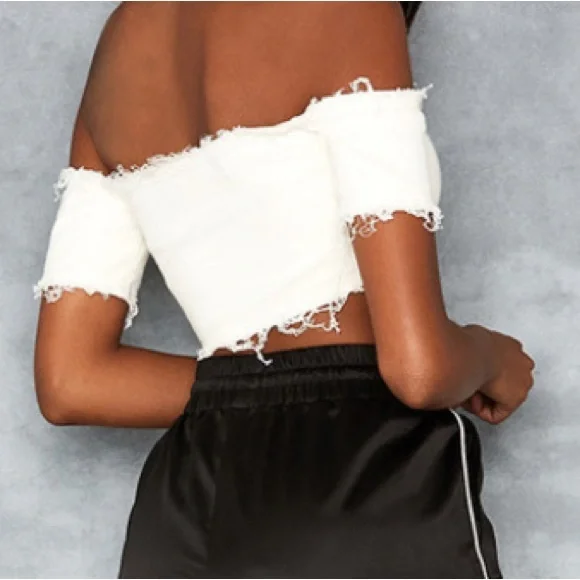 Mistress Rocks Rarity White Jersey Bardot Top - Picture 3 of 8